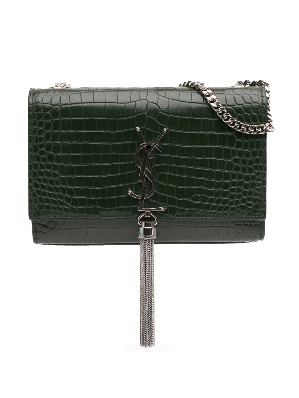 Pre-owned Saint Laurent 2018 Medium Croc Embossed Leather Kate Tassel Crossbody Bag