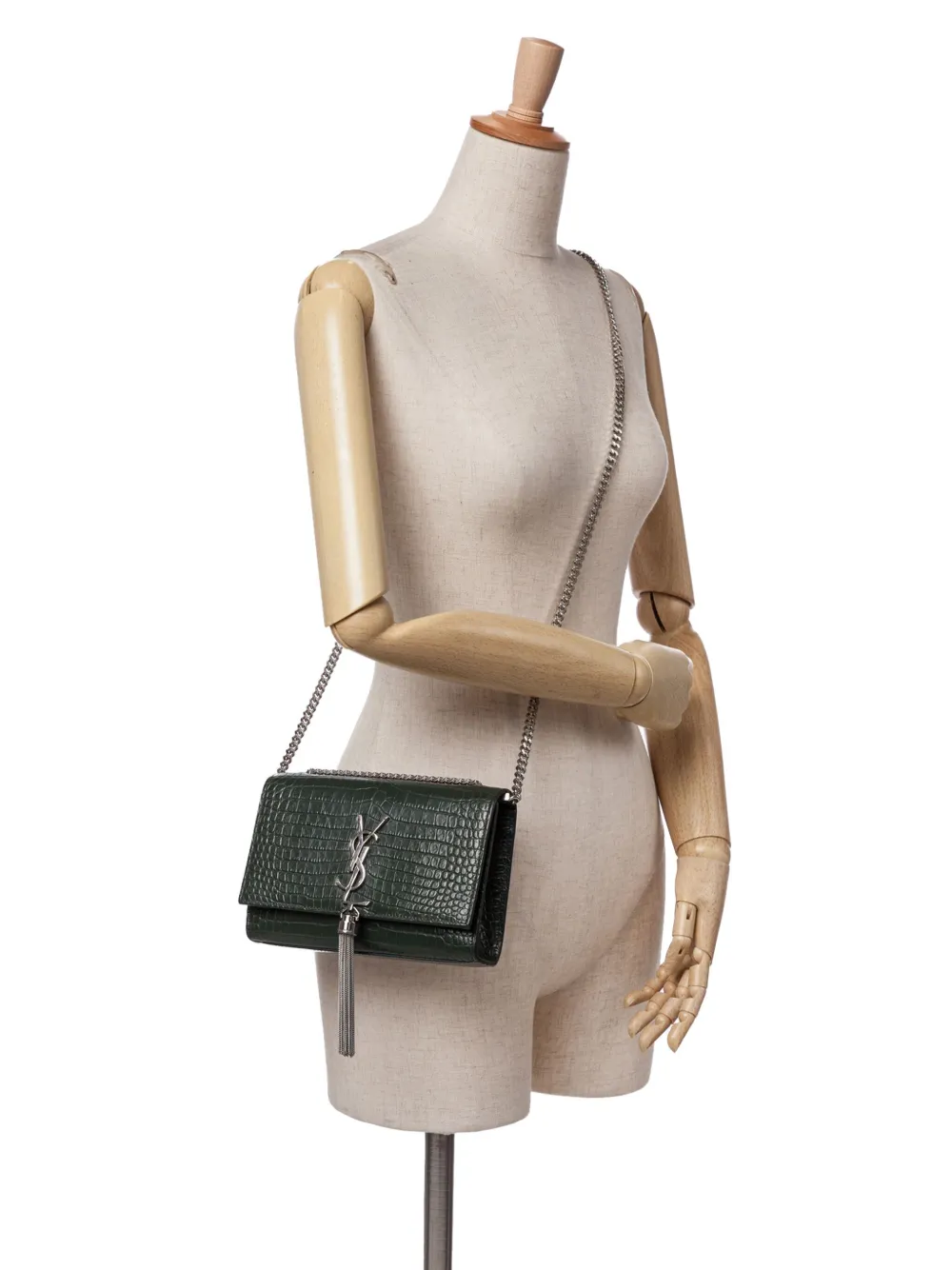 Pre-owned Saint Laurent 2018 Medium Croc Embossed Leather Kate Tassel Crossbody Bag