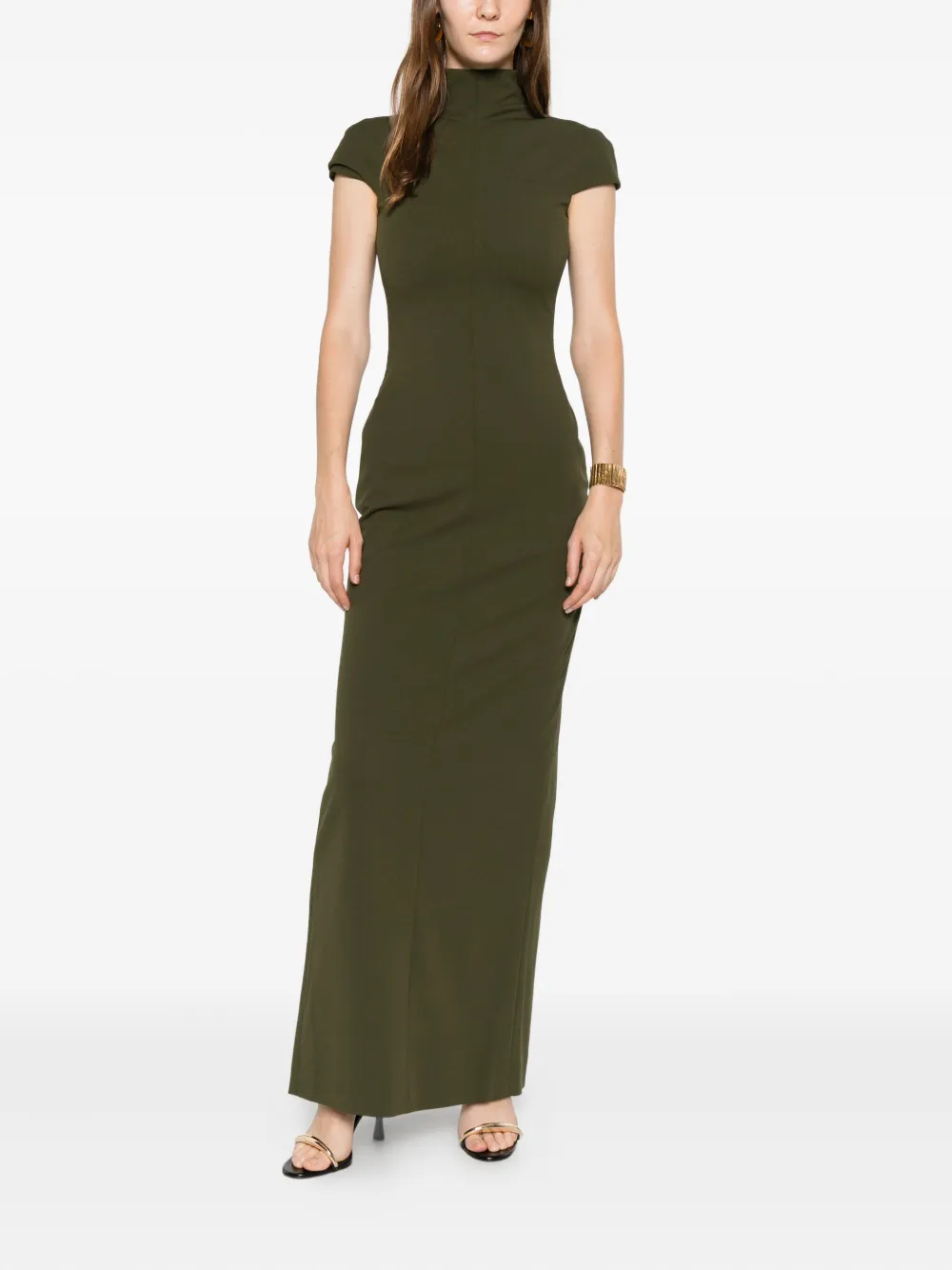 Solace London High-neck Lang Maxi Dress In Green