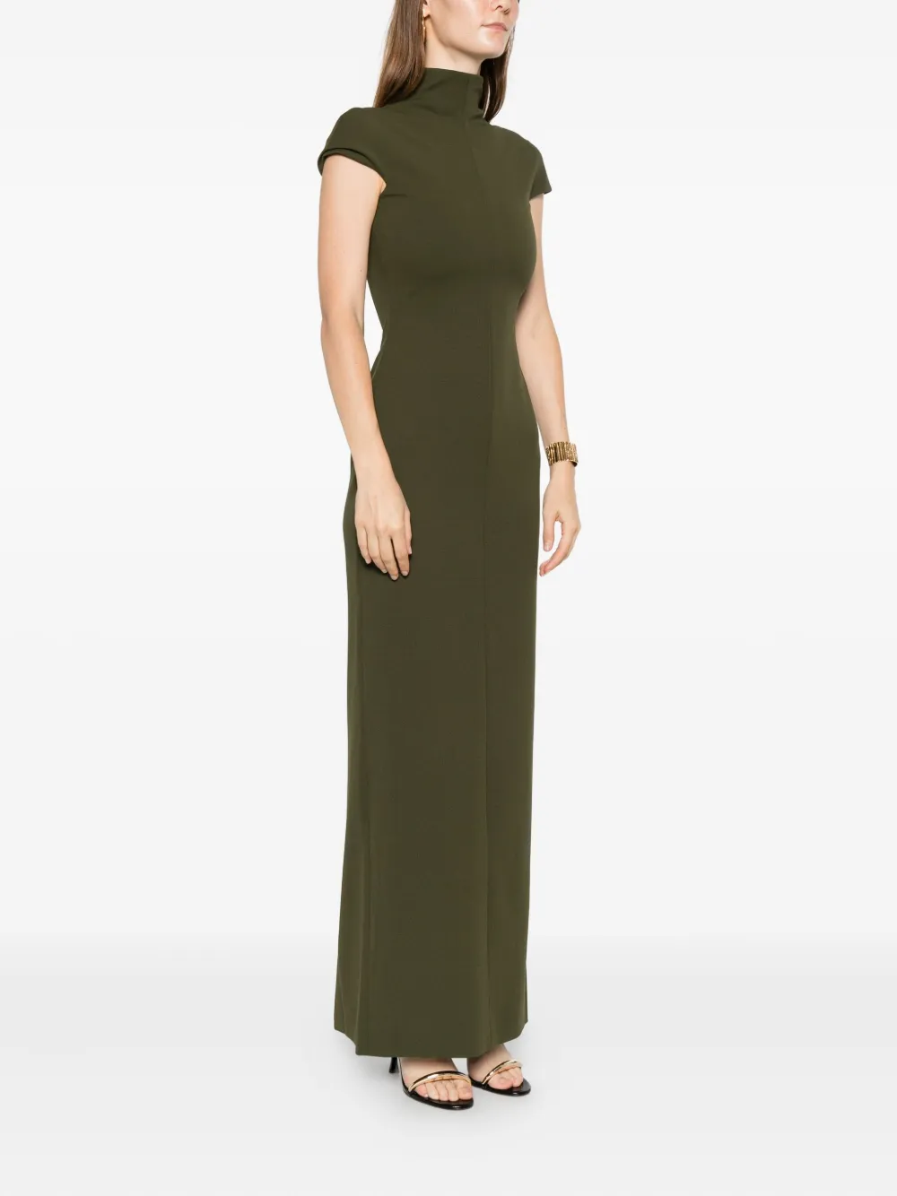 Solace London High-neck Lang Maxi Dress In Green