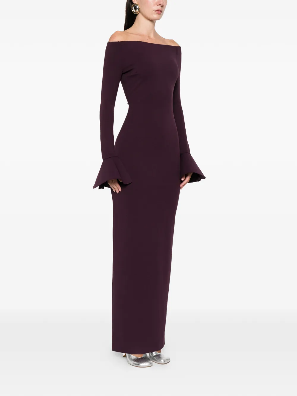 Solace London Anica Off-shoulder Gown In Brown