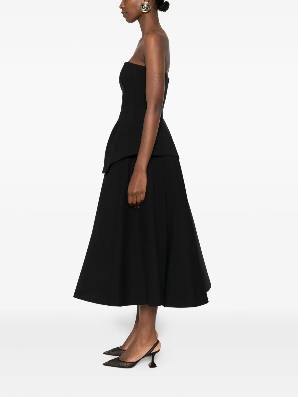 Solace London Ada strapless midi-jurk Zwart