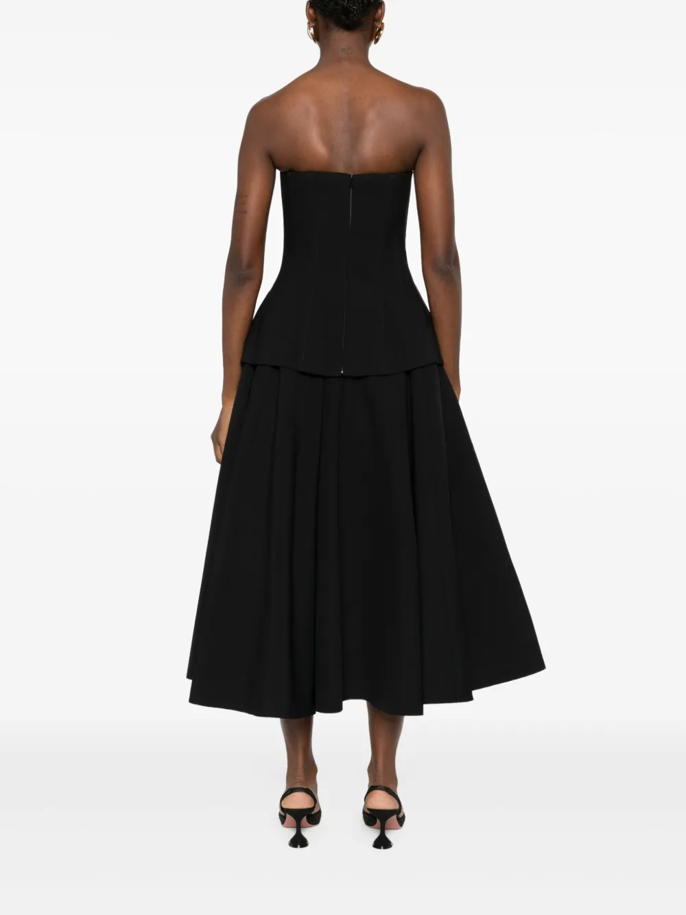 Solace London Ada strapless midi-jurk Zwart