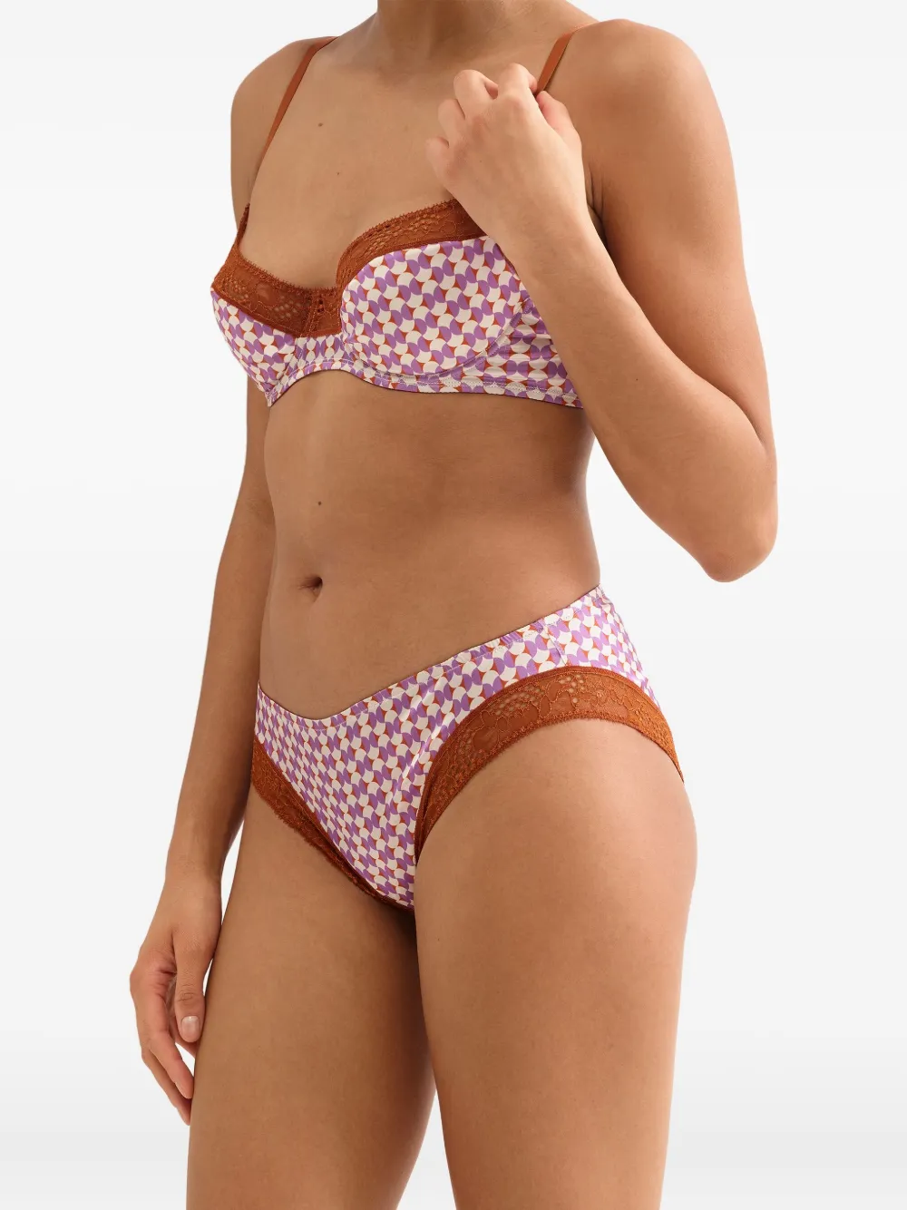Eres Geometric-print Lace-trim Briefs In Pink