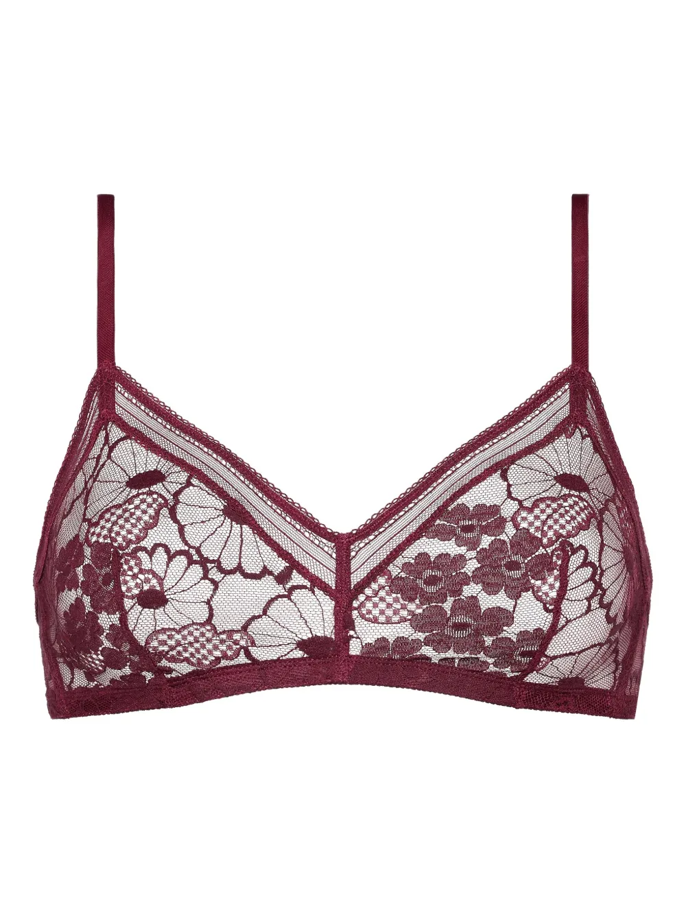 Eres Floral-lace Triangle Bra In Burgundy