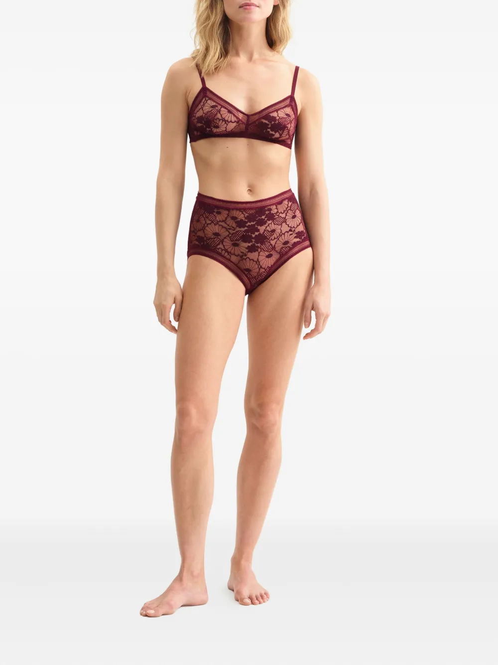 Eres Floral-lace Triangle Bra In Burgundy