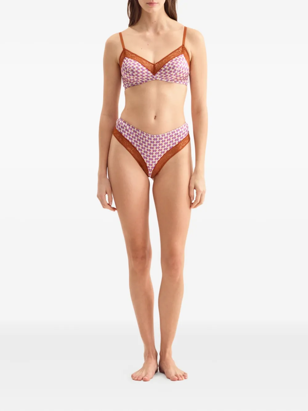 Eres Geometric-print Lace Tanga In Pink