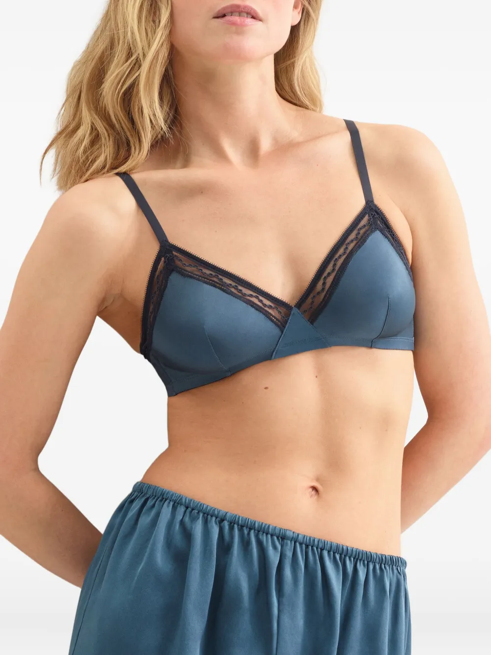 Eres Lace-trimmed Silk Bra In Blue