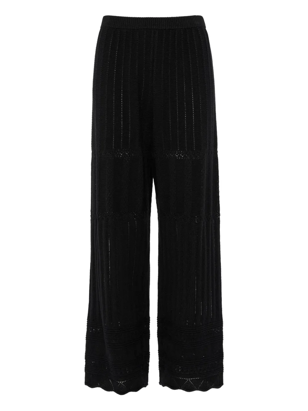 Eres Pointelle-knit Wool And Cashmere-blend Wide-leg Pants In Black