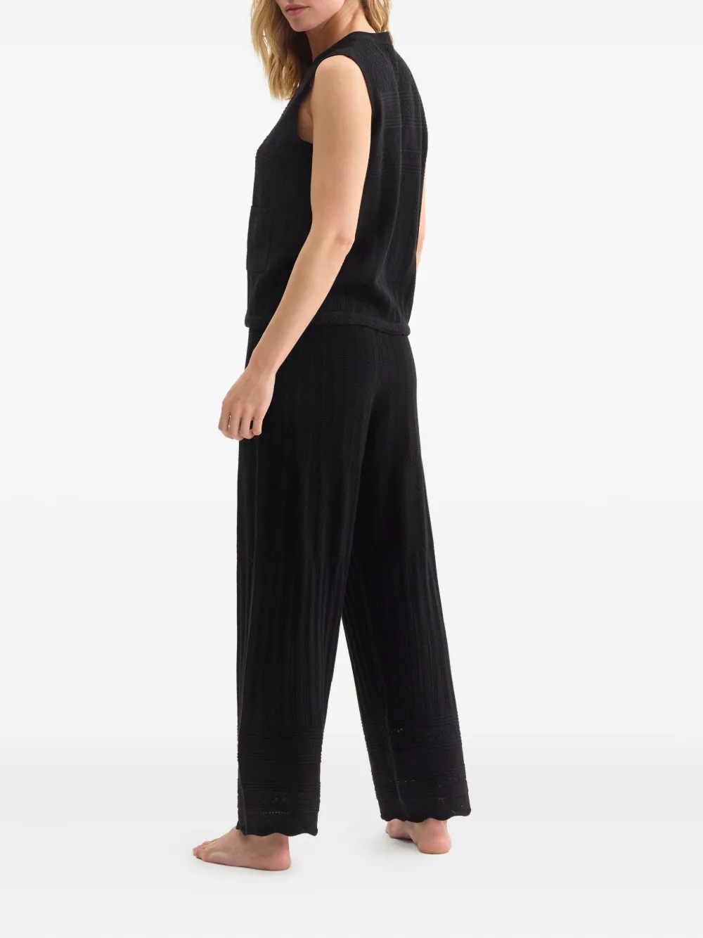 Eres Pointelle-knit Wool And Cashmere-blend Wide-leg Pants In Black