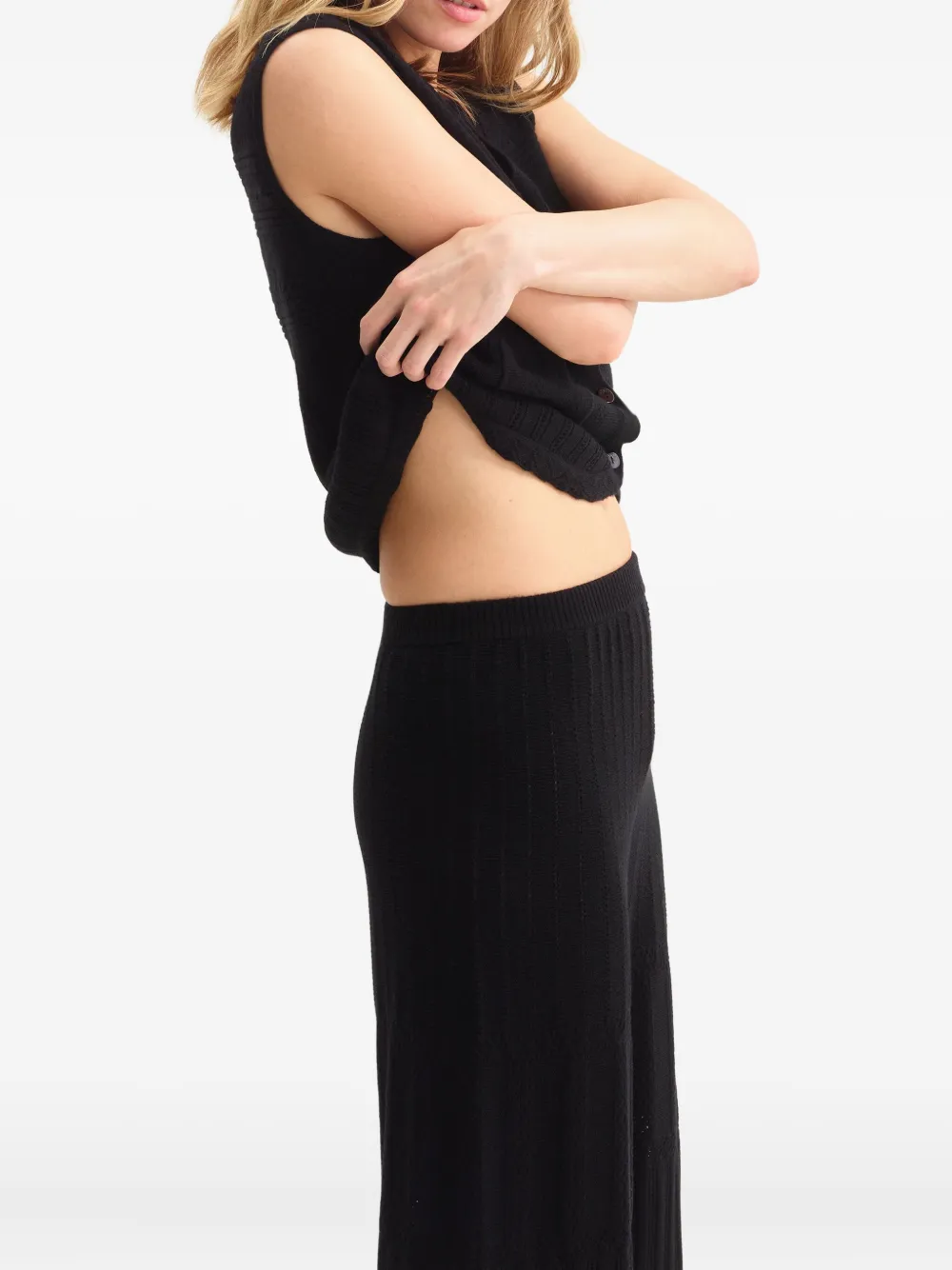 Eres Pointelle-knit Wool And Cashmere-blend Wide-leg Pants In Black