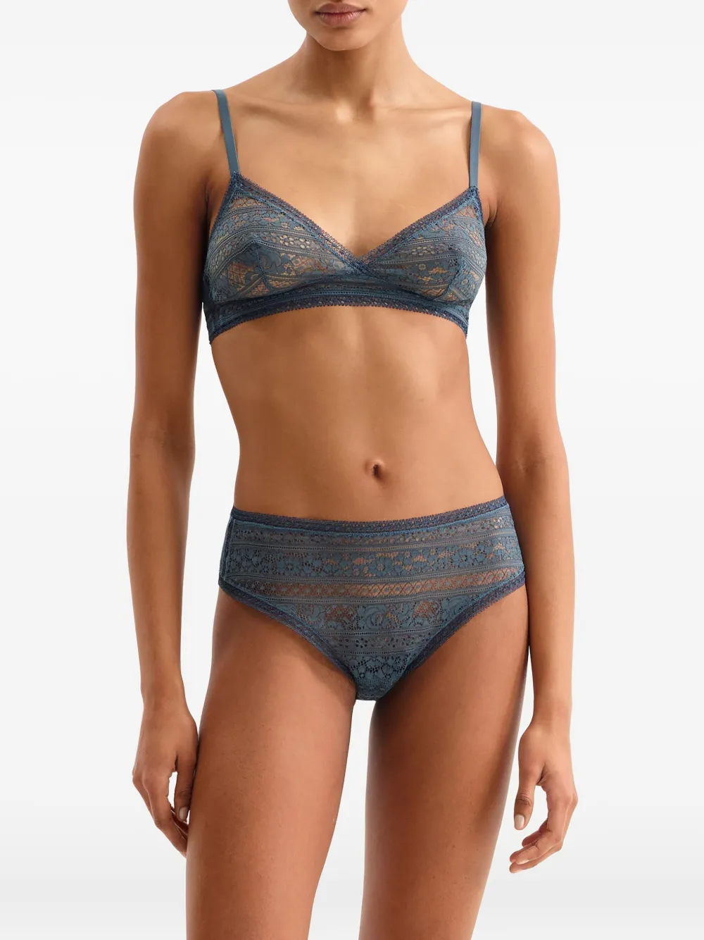 Eres Intriguée Lace-trimmed Triangle Bra In Blue