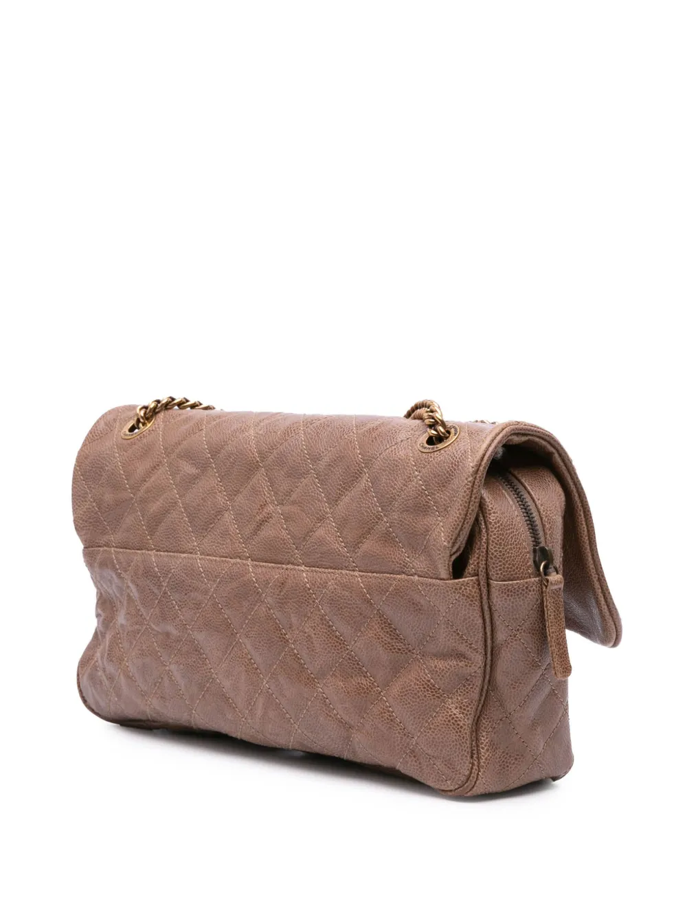 Pre-owned Chanel 2012 Large Quilted Glazed Caviar Shiva Flap Crossbody Bag In Brown