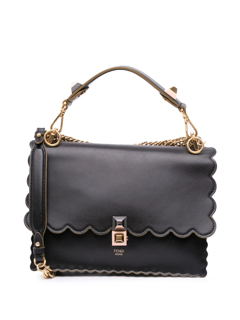 Pre-owned Fendi 2010-2025 Medium Scalloped Leather Kan I Satchel