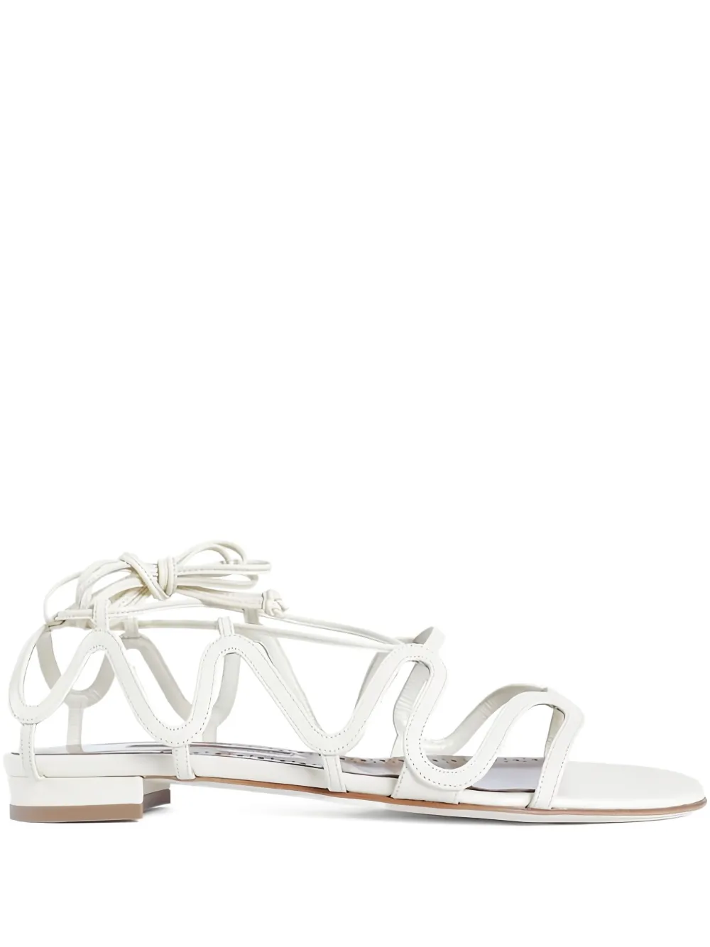 Manolo Blahnik Fawdaflat Lace-up Leather Sandals In White
