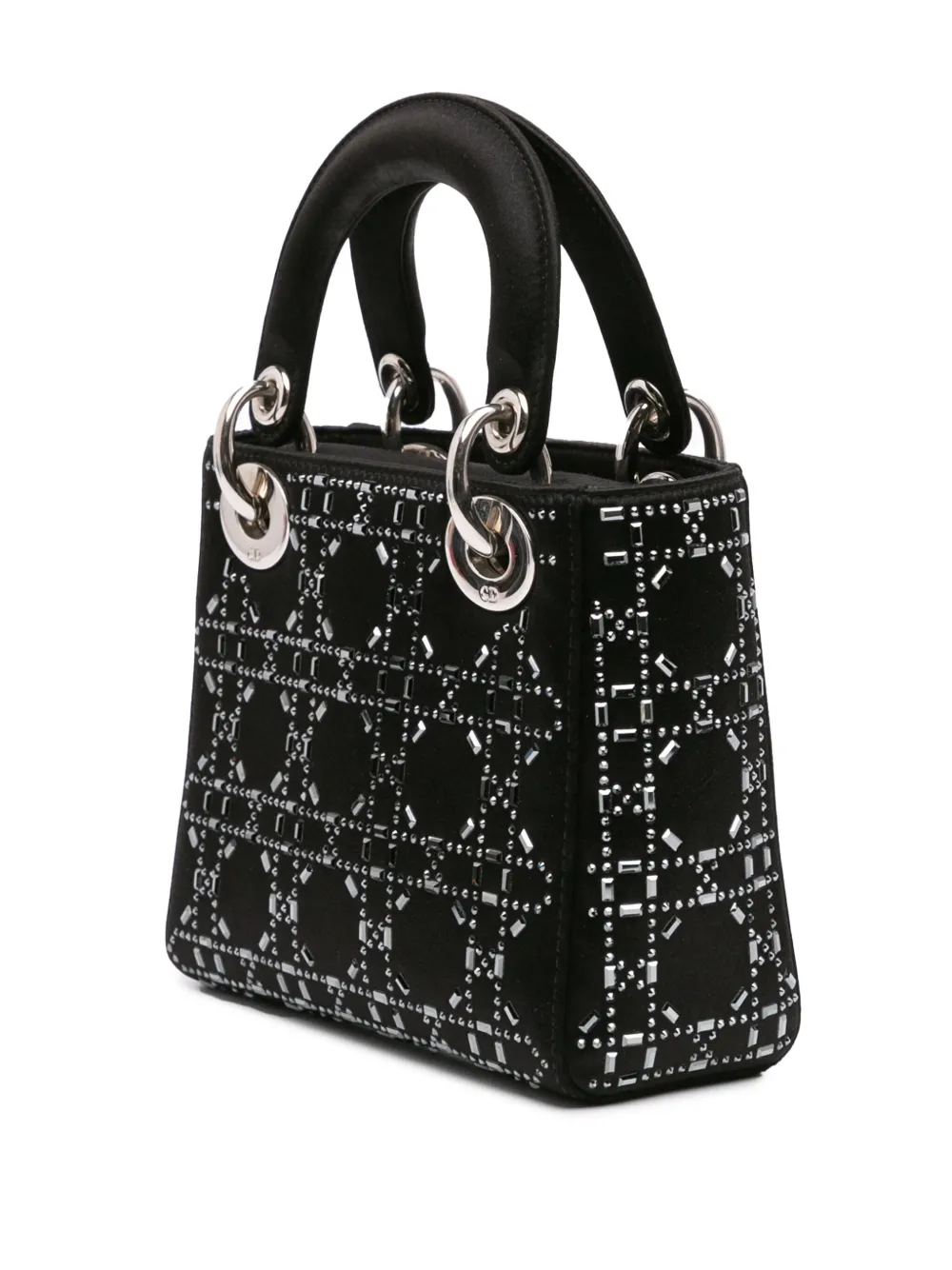 Pre-owned Dior 2020 Mini Satin Cannage Strass Crystal Embellished Lady Satchel