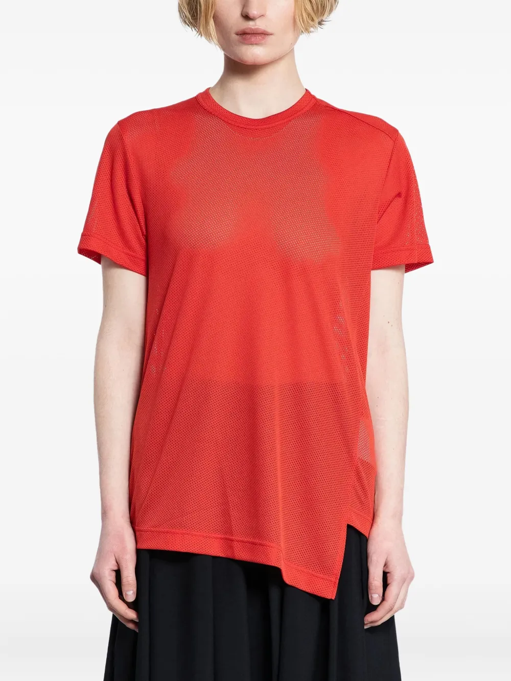 Comme Des Garçons Asymmetric Mesh T-shirt In Red