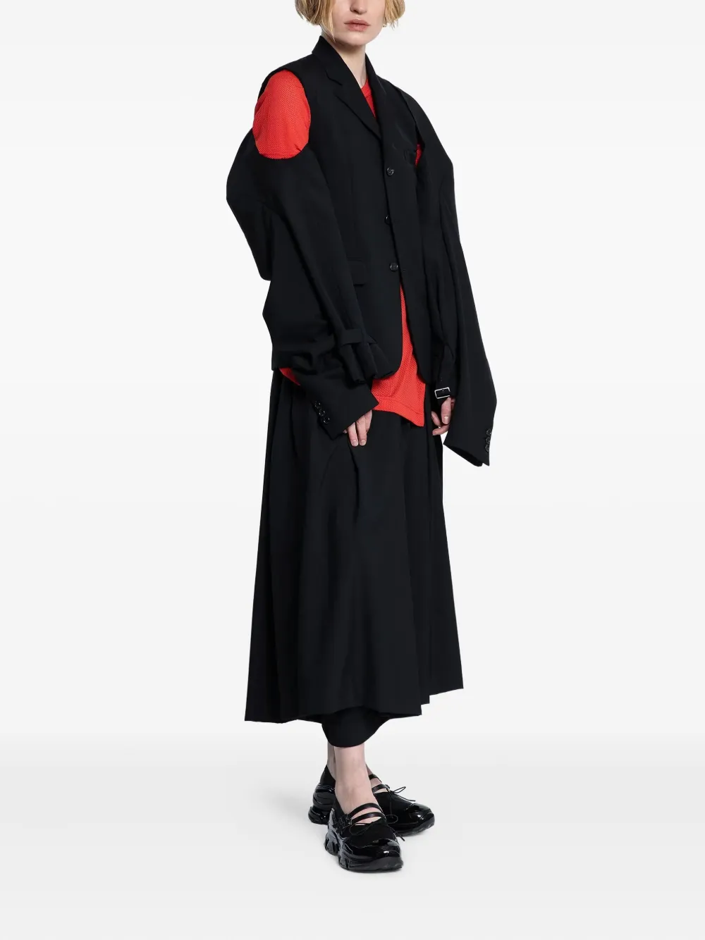 Comme Des Garçons Asymmetric Mesh T-shirt In Red