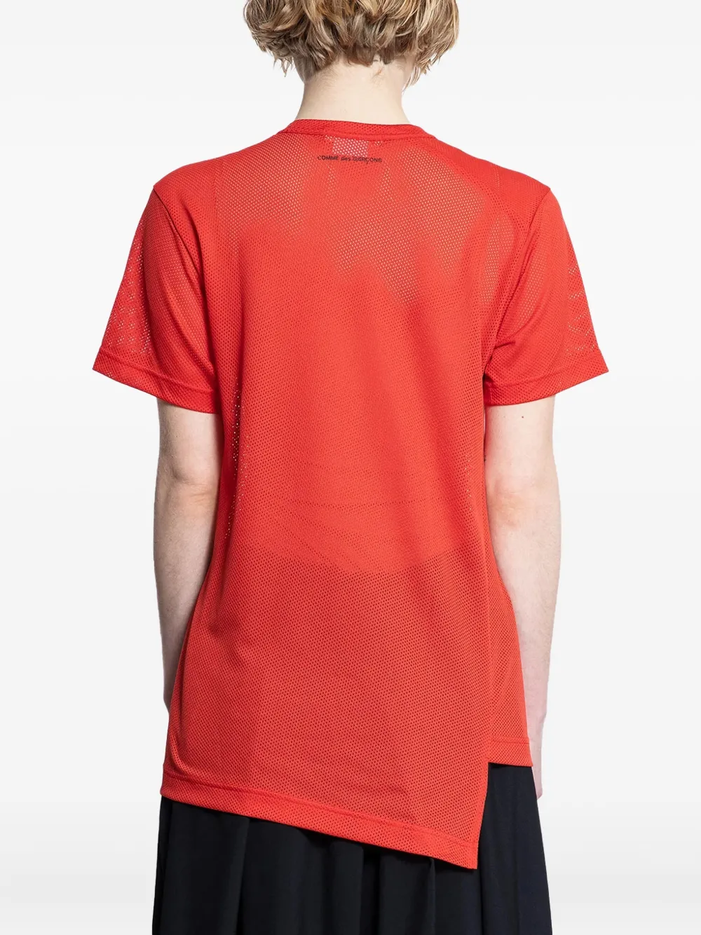 Comme Des Garçons Asymmetric Mesh T-shirt In Red