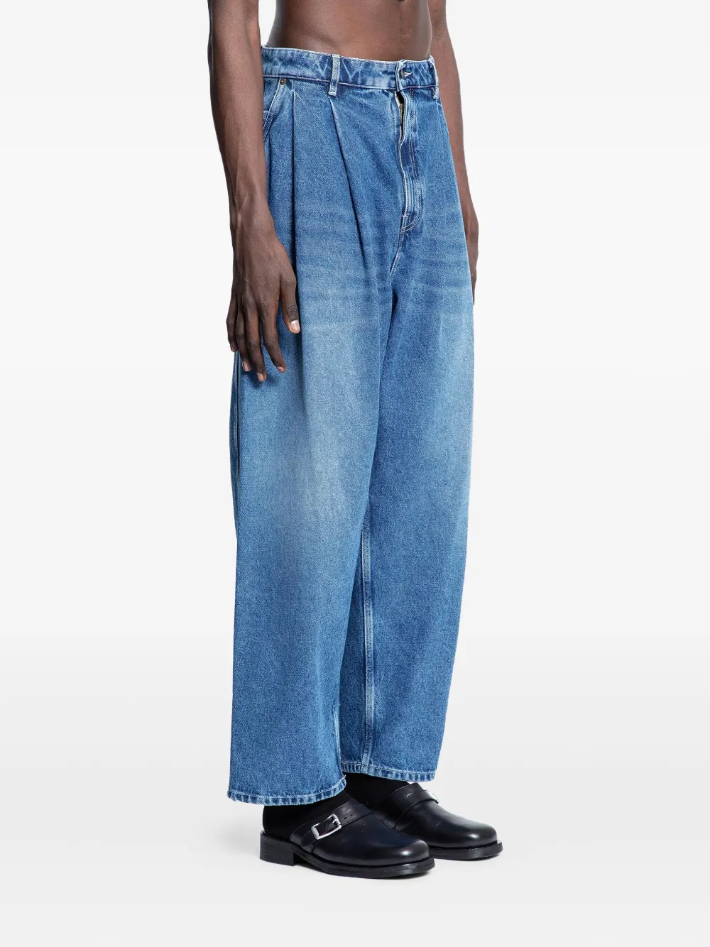 Hed Mayner Pleated Five-pocket Jeans In Blue