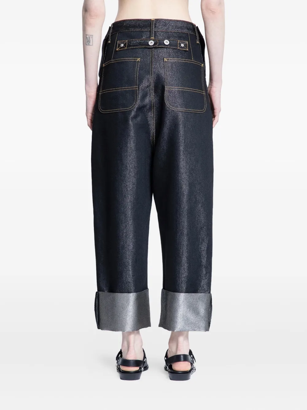 Junya Watanabe Jeans Con Risvolto In Cotone Cupro Poliestere In Black