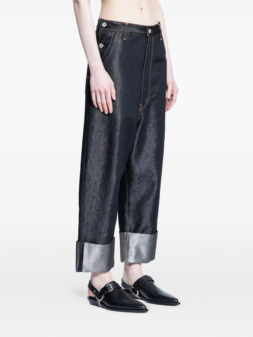 Junya Watanabe Jeans Con Risvolto In Cotone Cupro Poliestere In Black