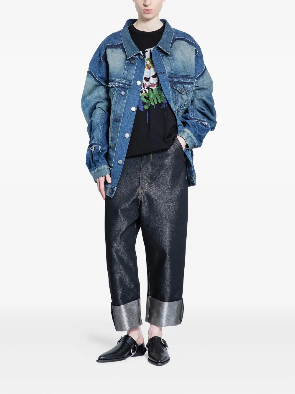 Junya Watanabe metallic turn-up jeans - Zwart