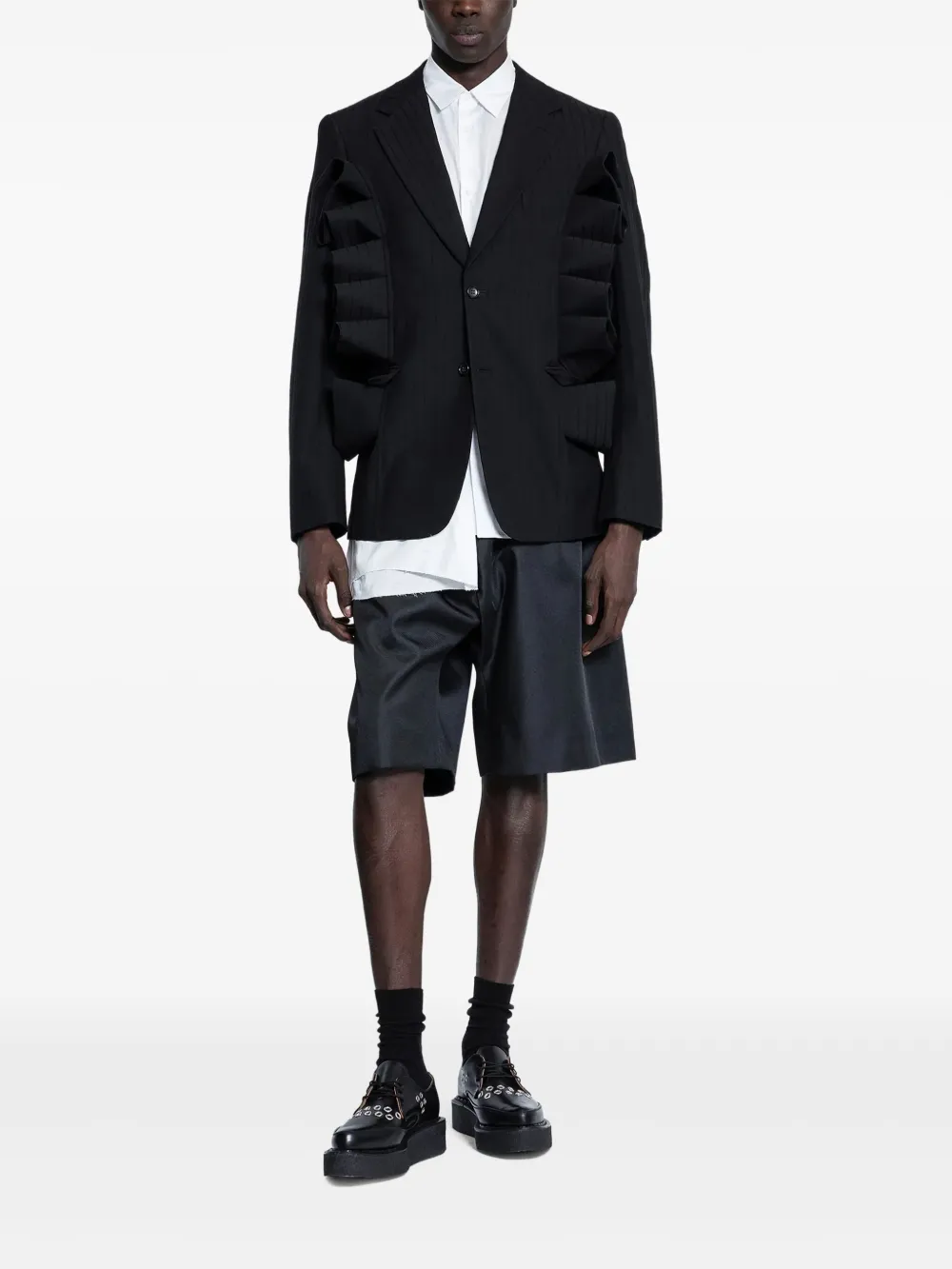 Comme des Garçons Homme Plus Blazer met krijtstreep en ruches Zwart