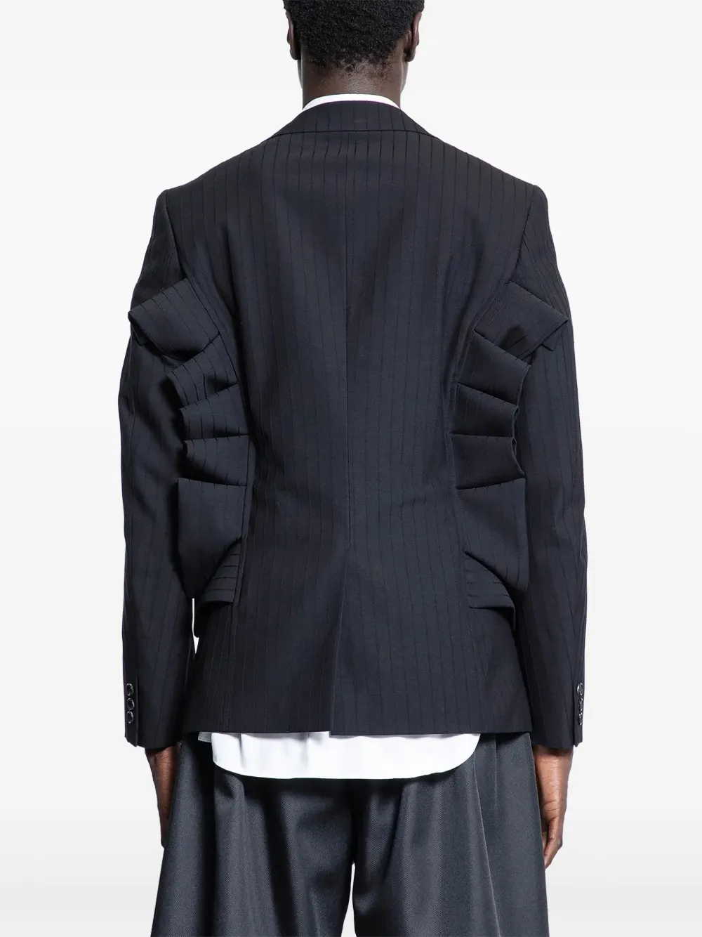 Comme des Garçons Homme Plus Blazer met krijtstreep en ruches Zwart