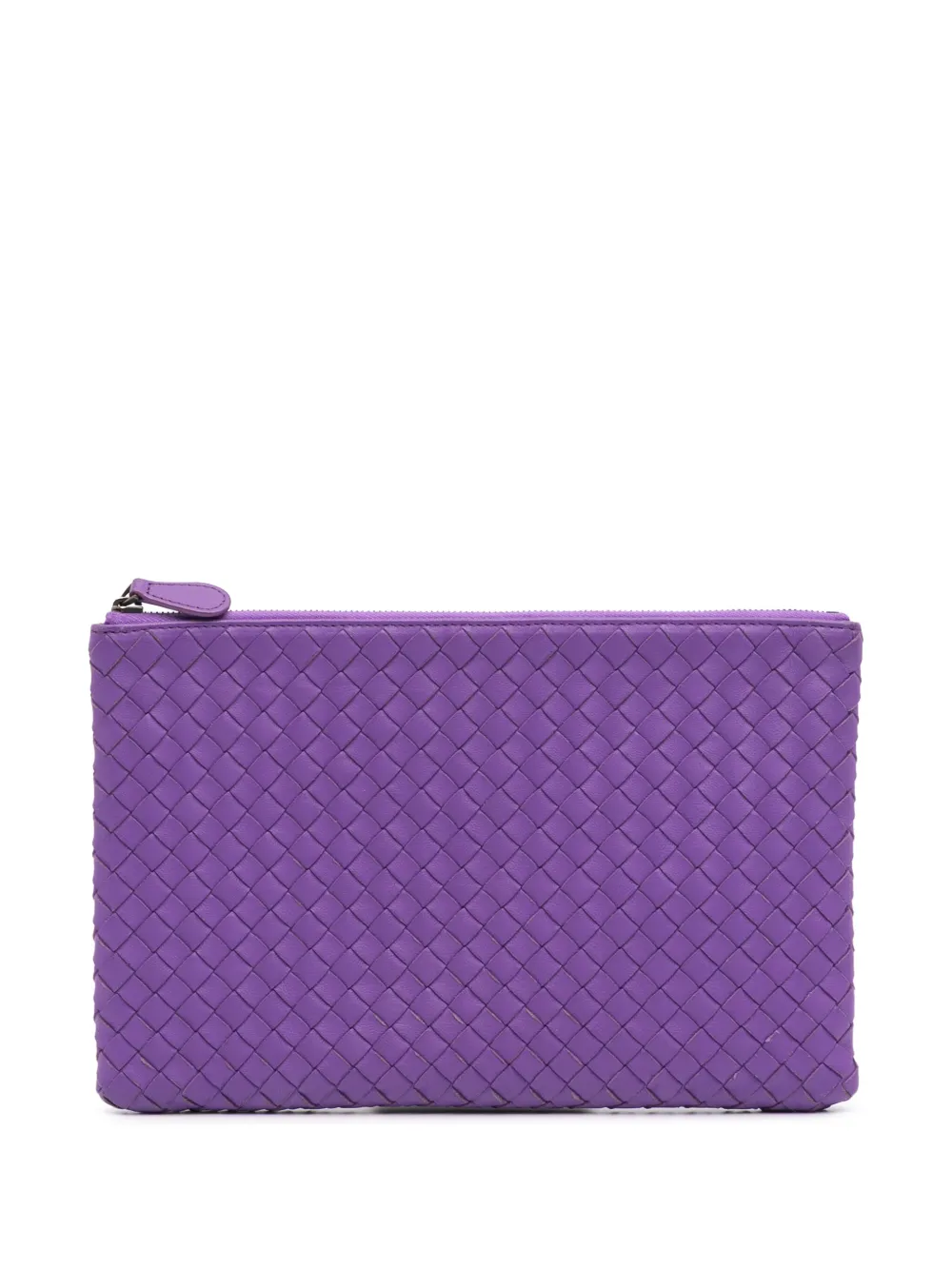 Pre-owned Bottega Veneta 2012-2024 Medium Nappa Intrecciato Zip Pouch Clutch Bag