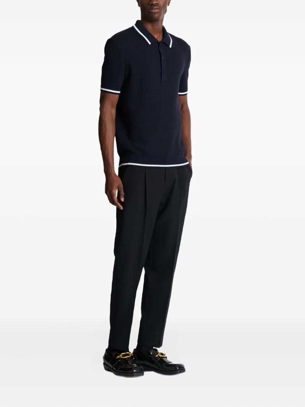 BALMAIN MONOGRAM-PATTERN POLO SHIRT