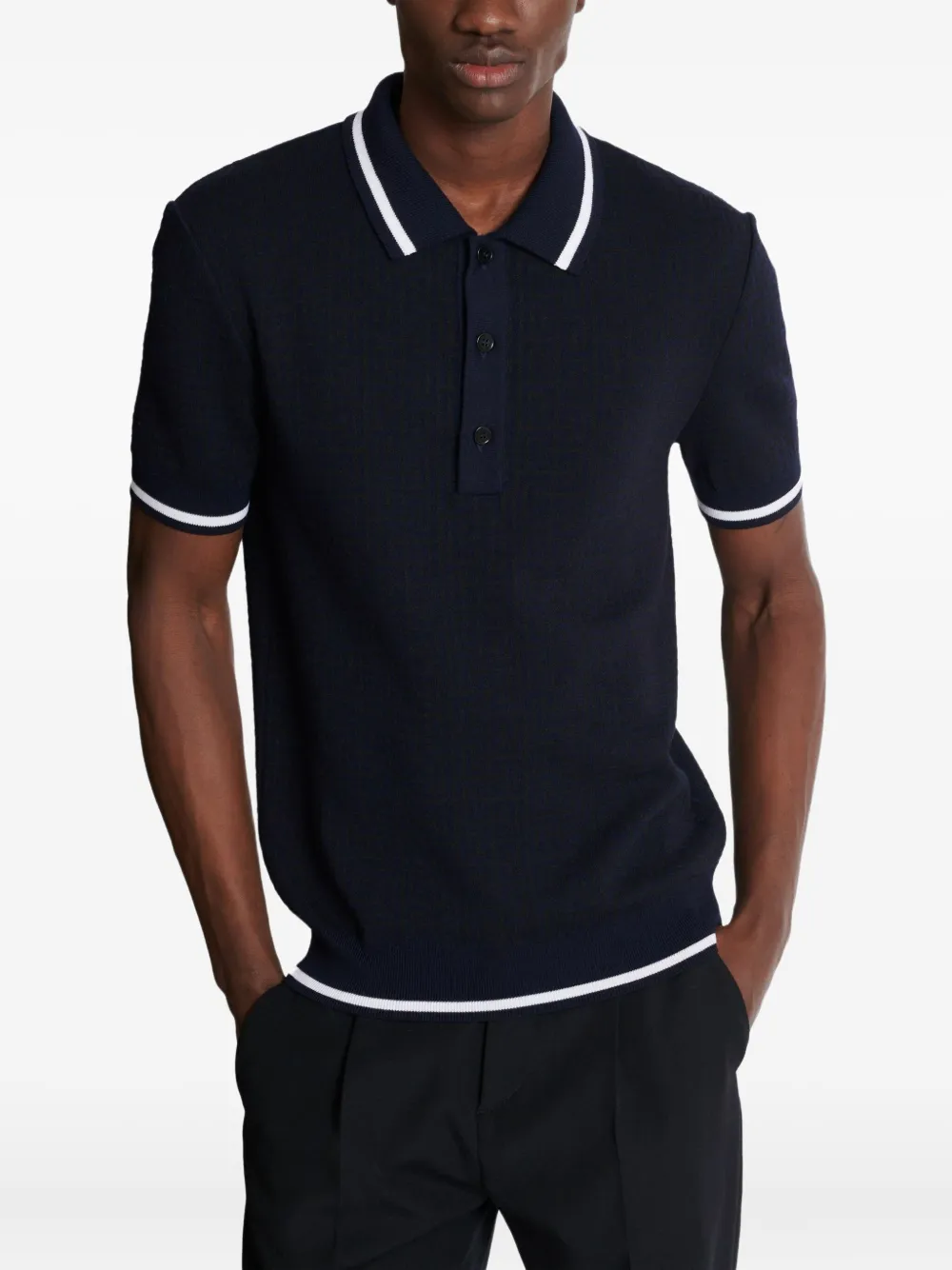 Shop Balmain Monogram-pattern Polo Shirt