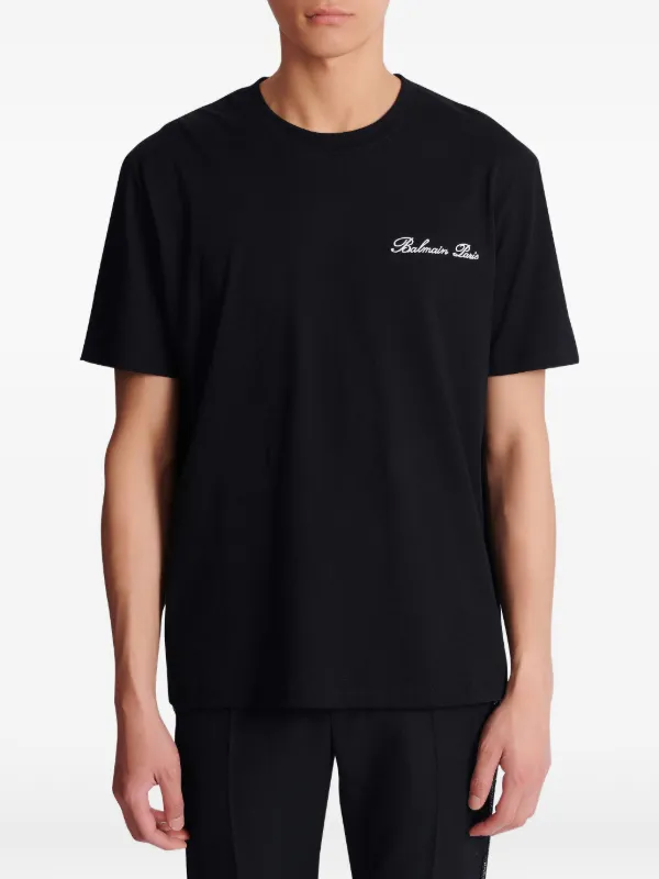 Balmain Camiseta Com Bordado Balmain Signature | Preto | FARFETCH BR