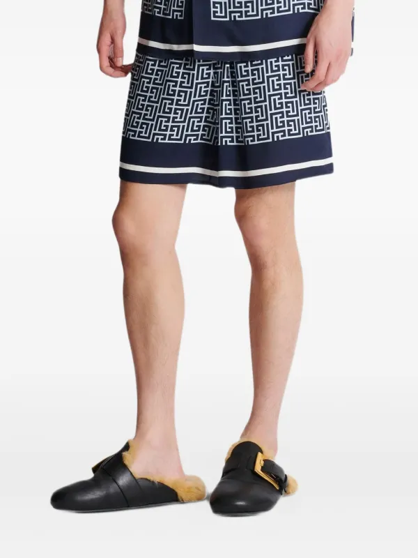 【Balmain】MONOGRAM PRINT SHORTS◆DH1PA105VF40 Balmain monogram-pattern Shorts | Blue | FARFETCH