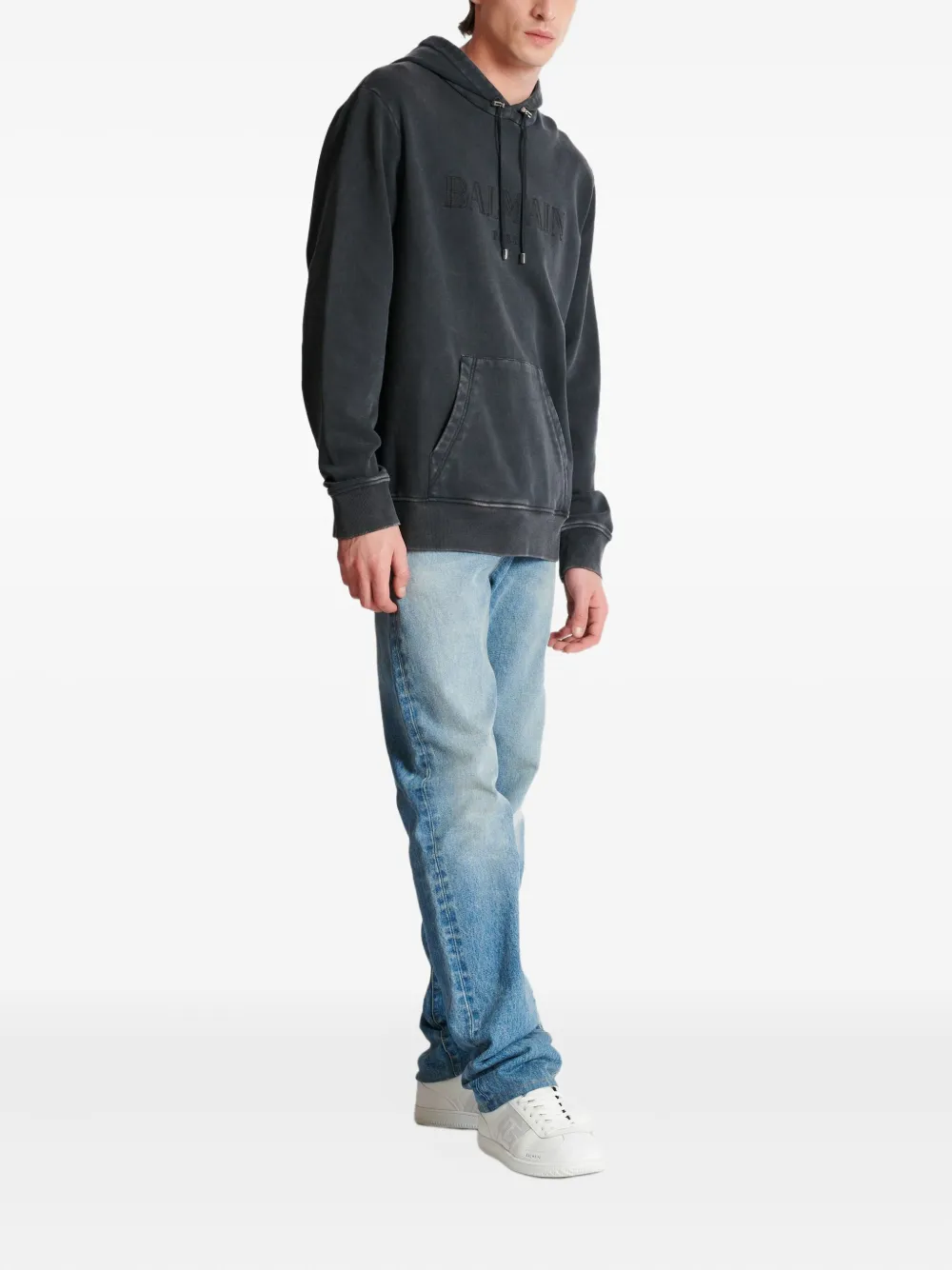 Balmain Hoodie met geborduurd logo Grijs