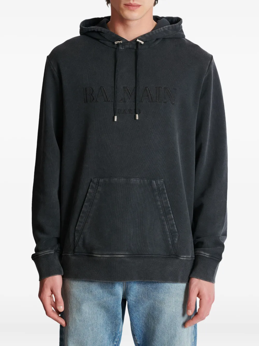 Balmain Hoodie met geborduurd logo Grijs
