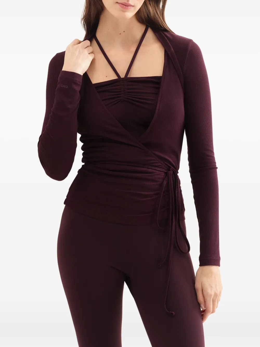 Eres Wrap Long-sleeved Cardigan In Burgundy