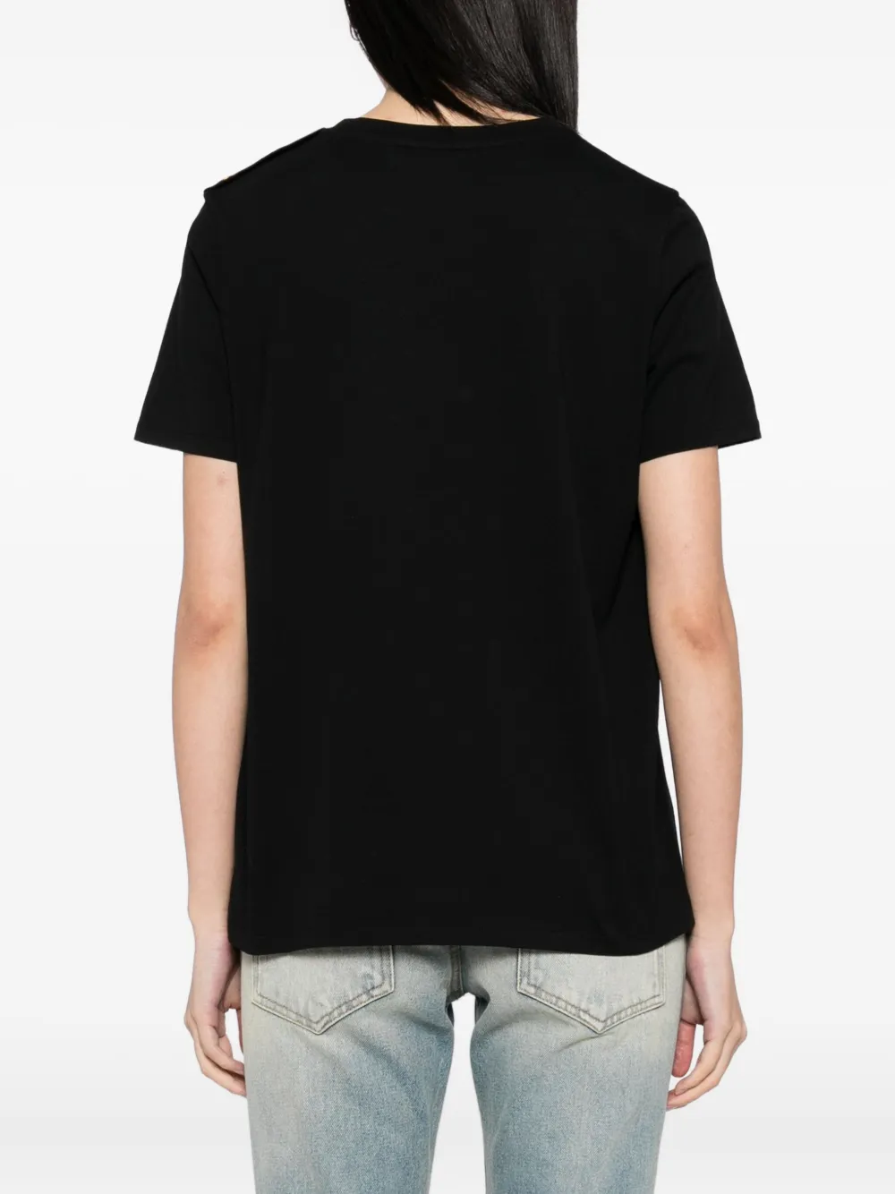 Balmain Button-embellished Printed Cotton-jersey T-shirt In Black