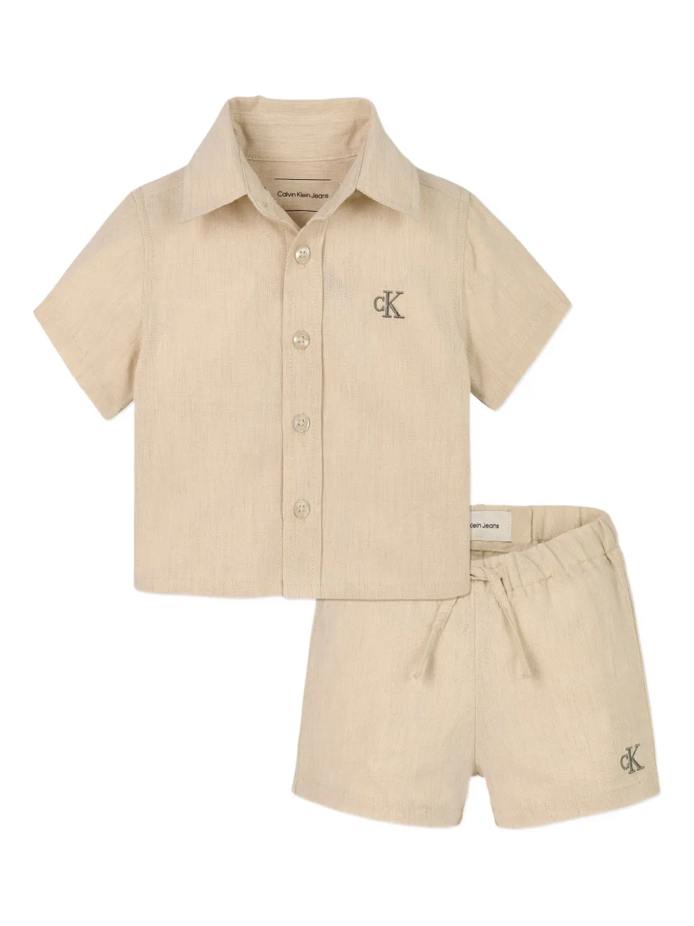 Calvin Klein Kids linen shorts set Beige