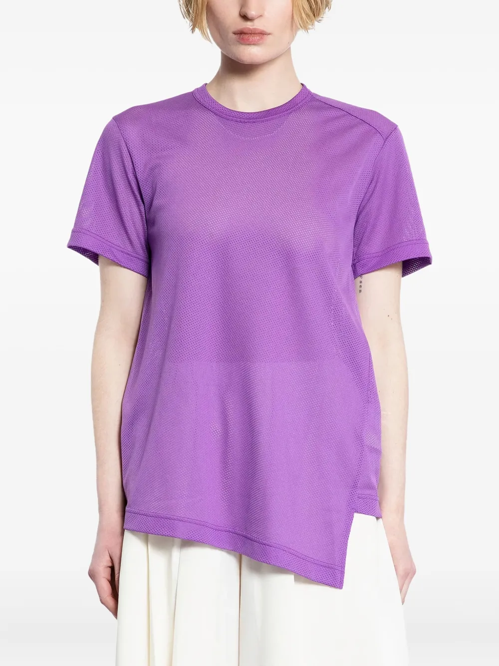 Comme Des Garçons asymmetric mesh T-shirt | パープル | Image 1