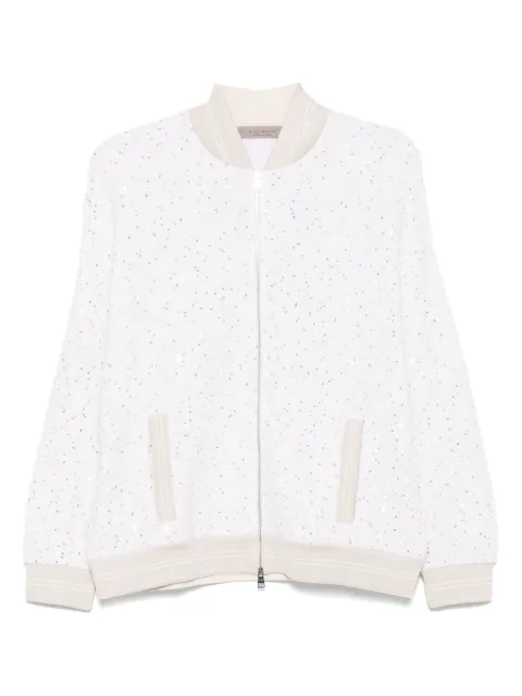 D.Exterior sequin-embellished bomber jacket