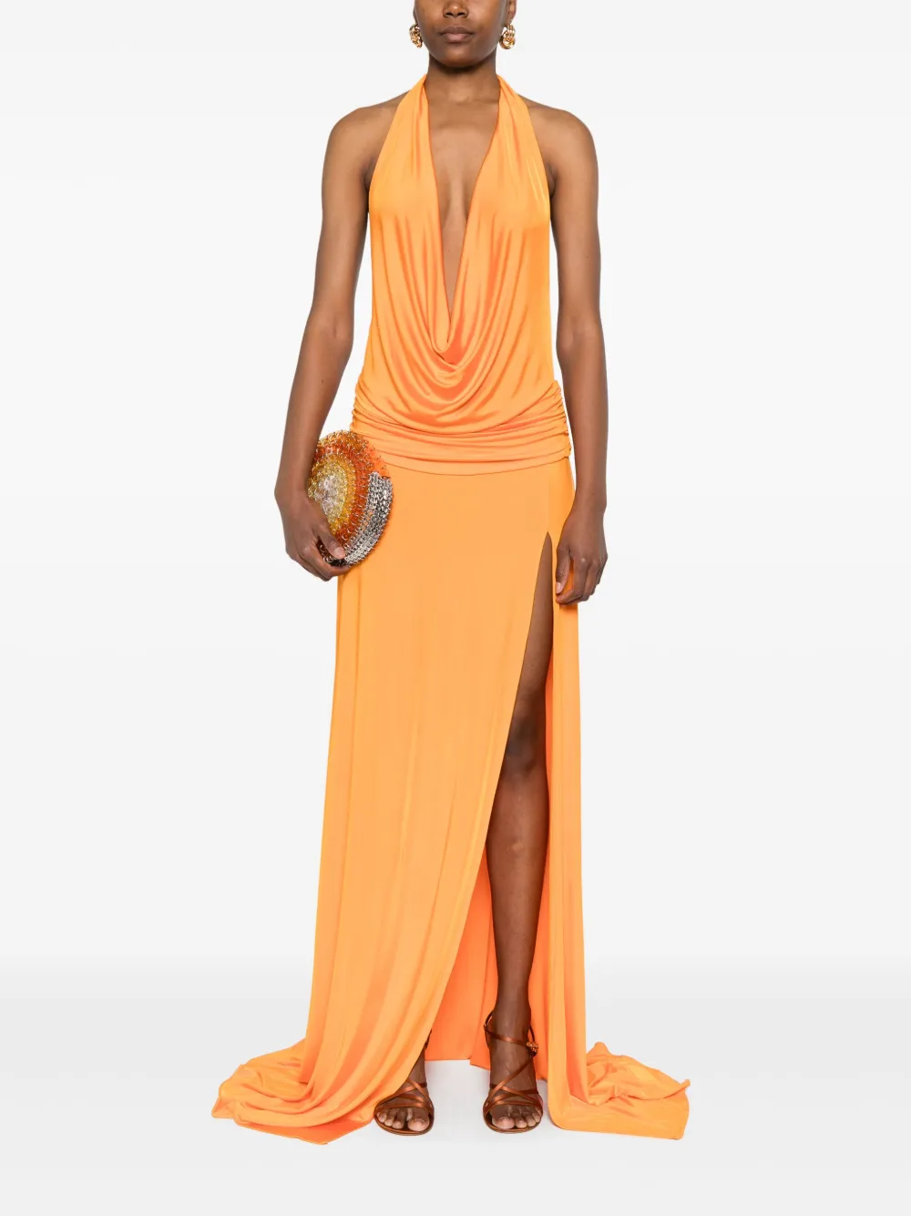 The New Arrivals Ilkyaz Ozel Jurk met waterval V-hals - Oranje