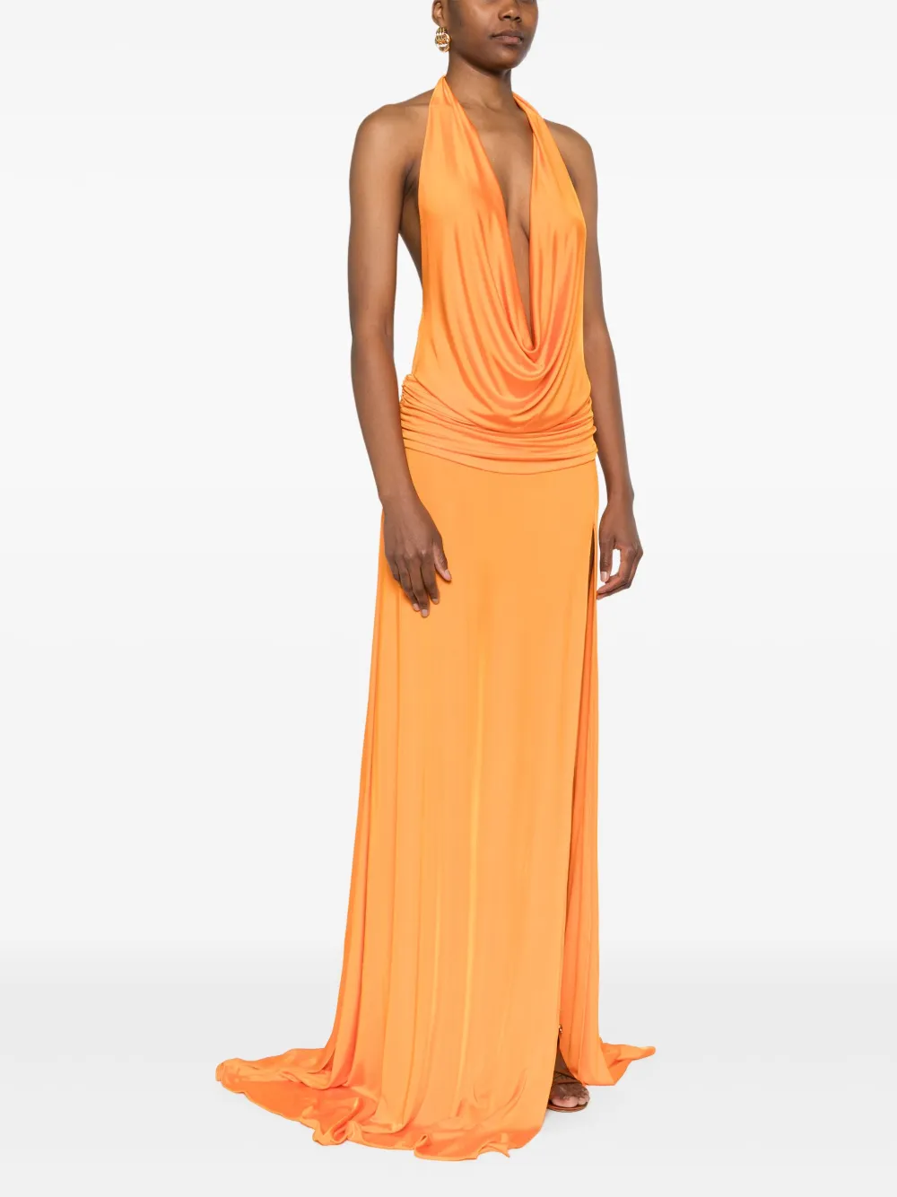 The New Arrivals Ilkyaz Ozel Jurk met waterval V-hals Oranje