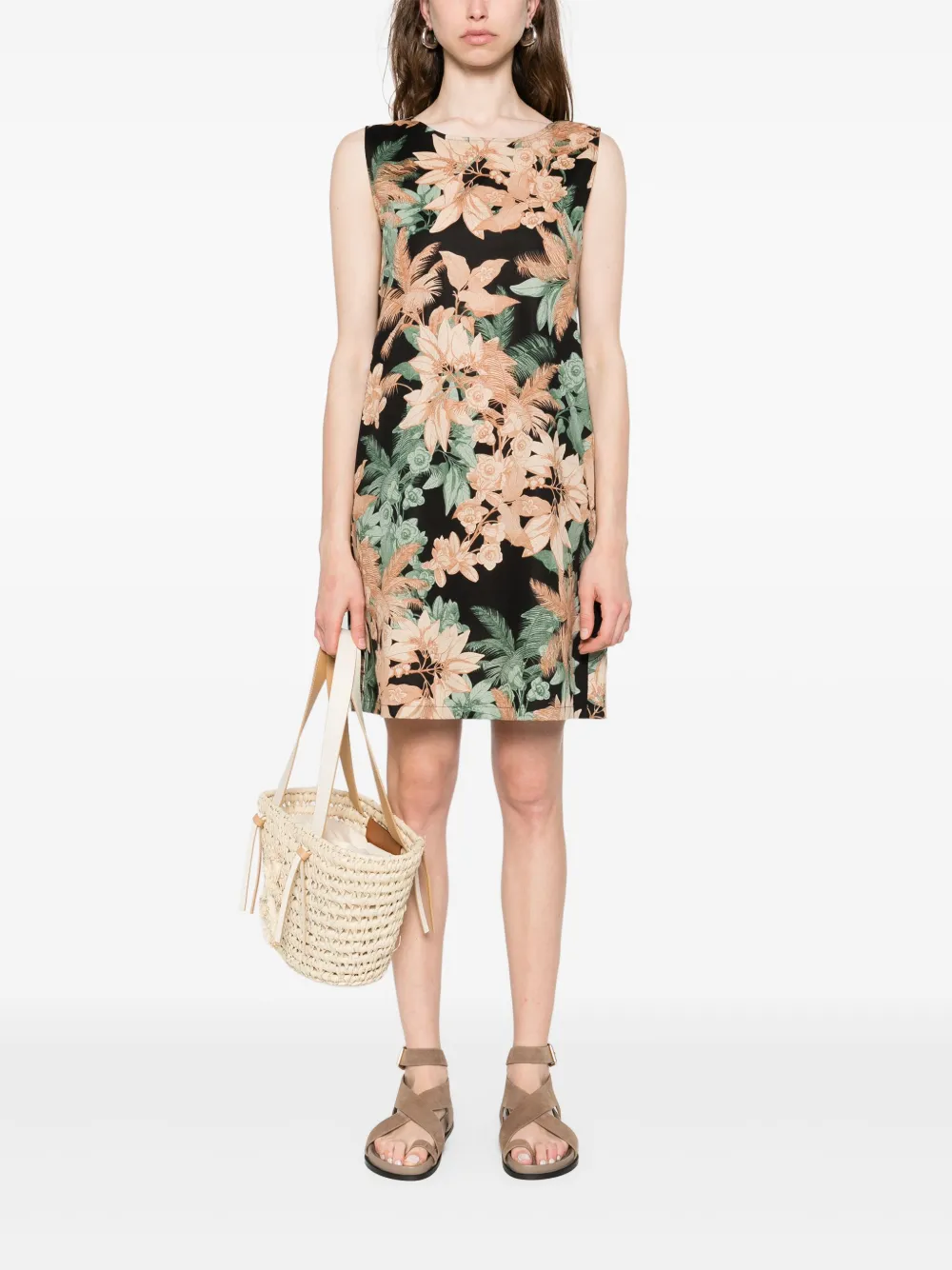 Marella floral-print mini dress - Zwart