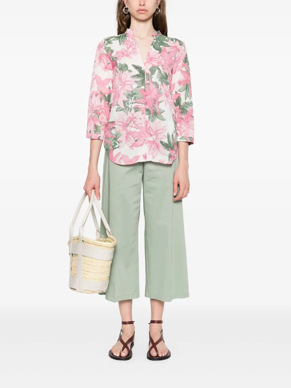 Marella cotton cropped trousers - Groen