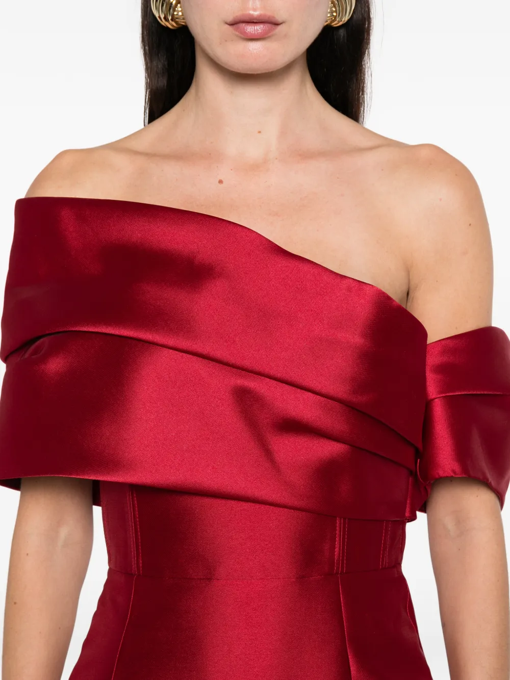 Solace London Mirla Off-shoulder Midi Dress In Red