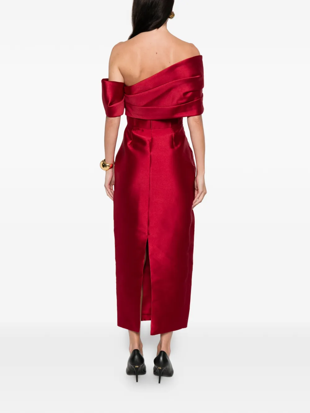 Solace London Mirla Off-shoulder Midi Dress In Red