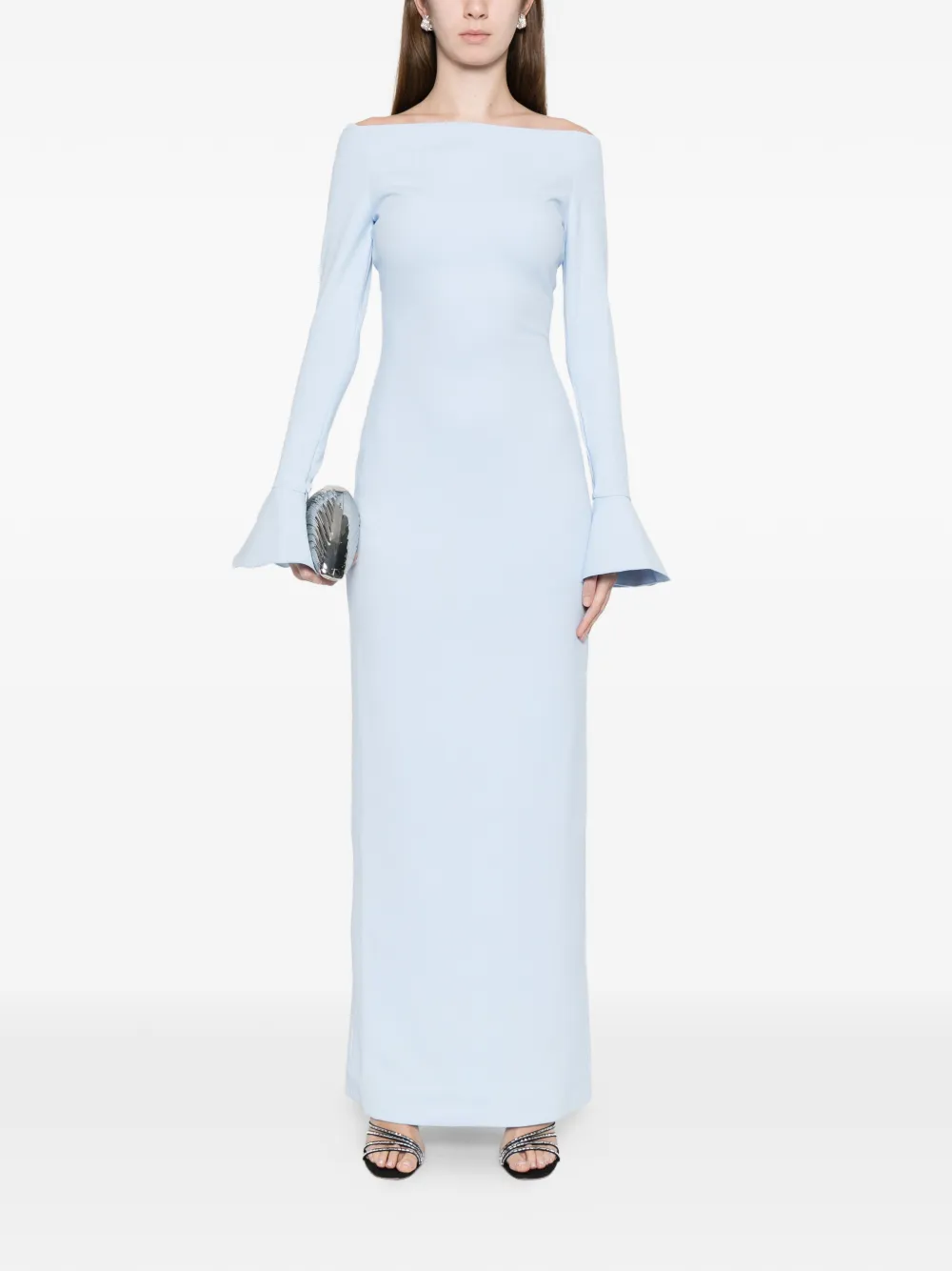 Solace London Anica Bell-sleeve Maxi Dress In Blue