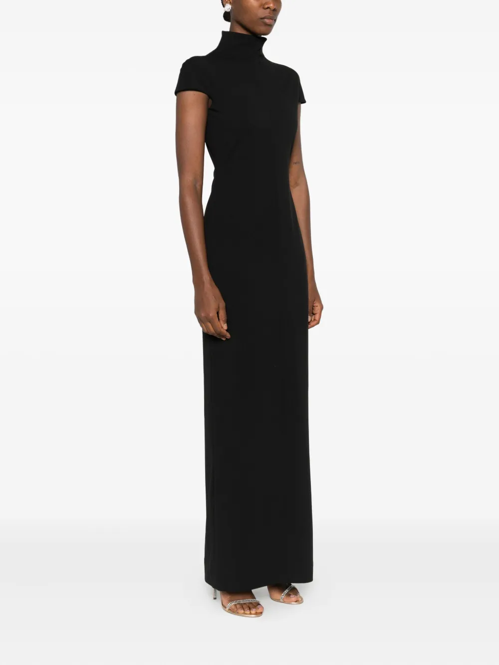 Solace London Lang High-neck Short-sleeve Maxi Dress In Black