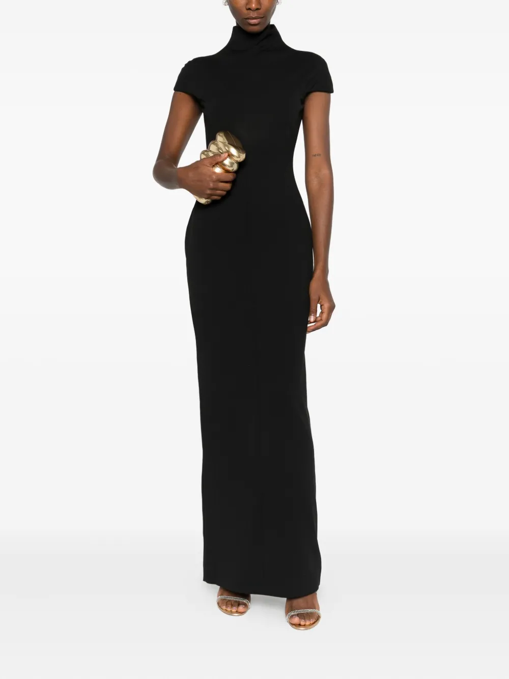 Solace London Lang High-neck Short-sleeve Maxi Dress In Black